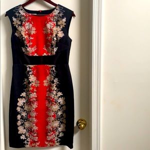Red dress with flower accents